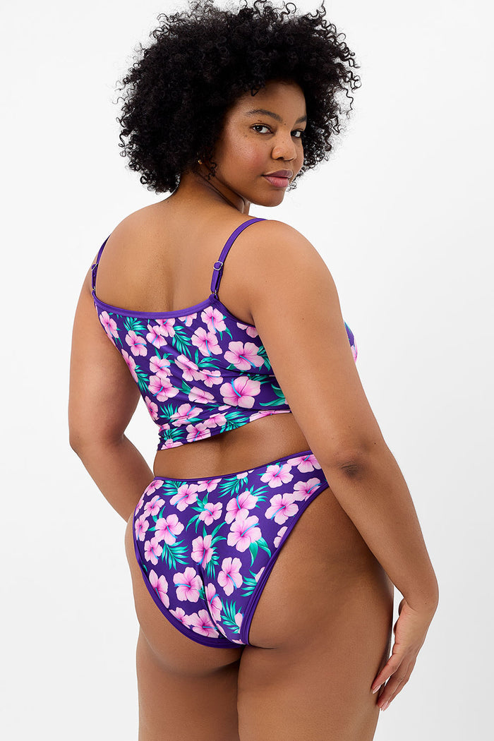 Meg Shine Tankini Bikini Top Purple Hibiscus