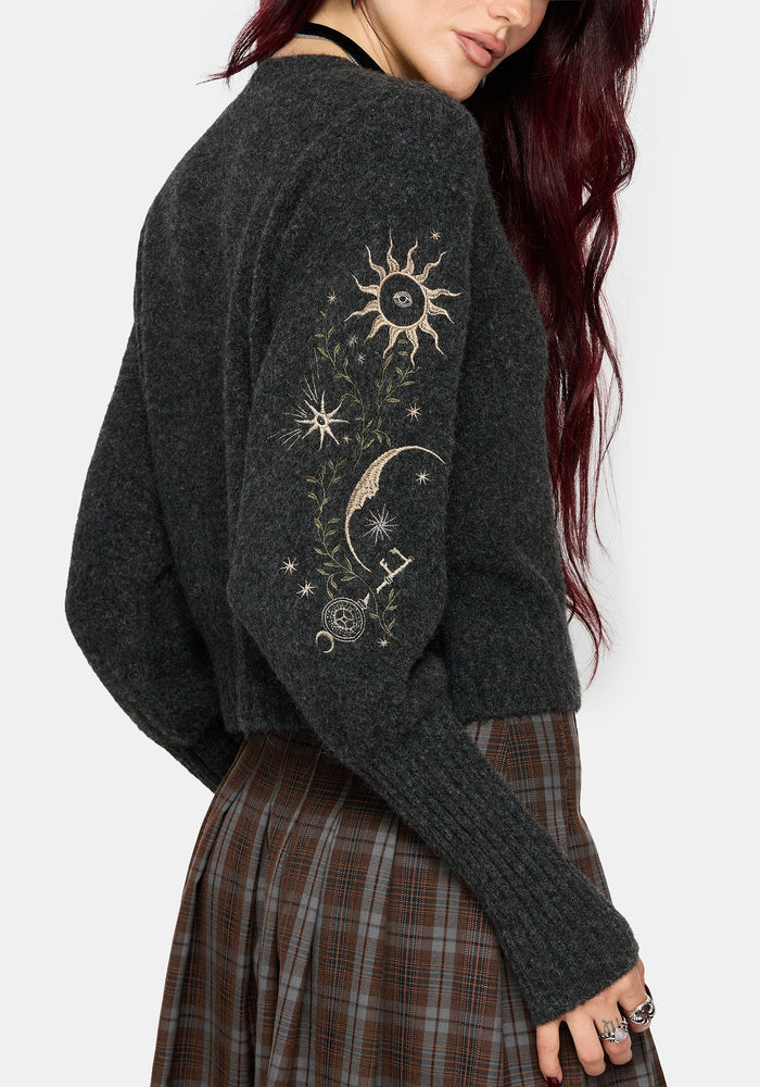 Mogor Celestial Embroidered Knit Cardigan