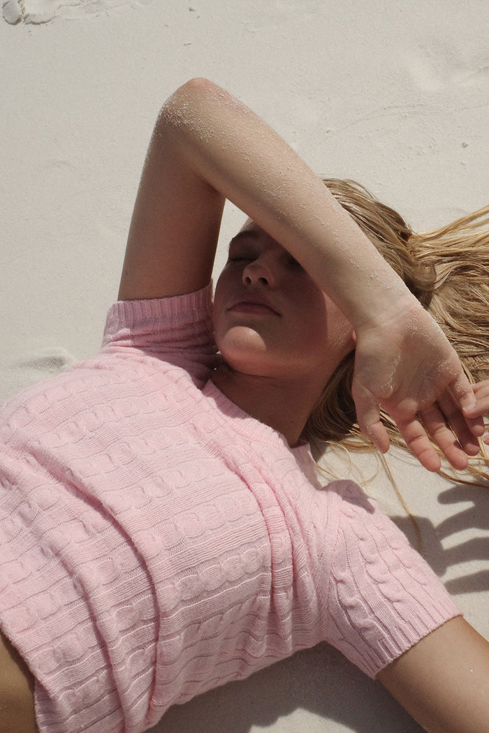 Mulholland Cable Knit Sweater Cozy Pink