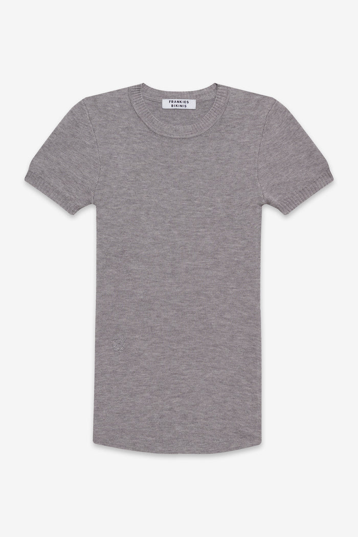 Mulholland ribbed knit short sleeved sweater rain cloud grey