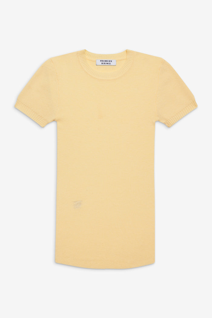 Mulholland ribbed knit short sleeved sweater vanilla sugar yellow