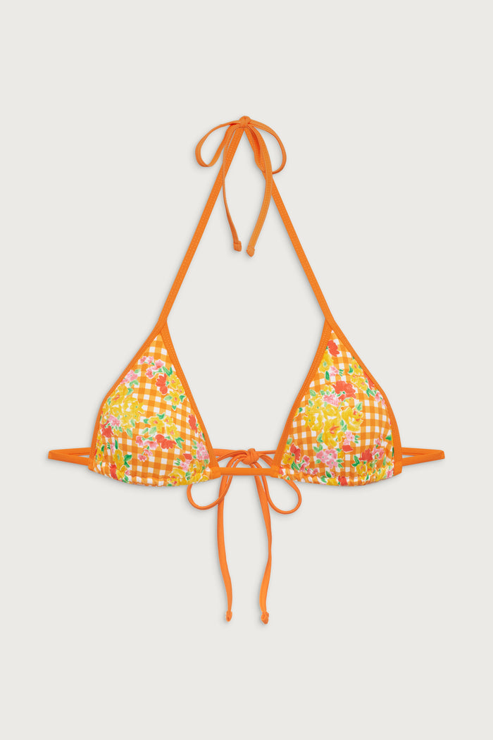 Nick Floral Triangle Bikini Top - Marigold Gingham
