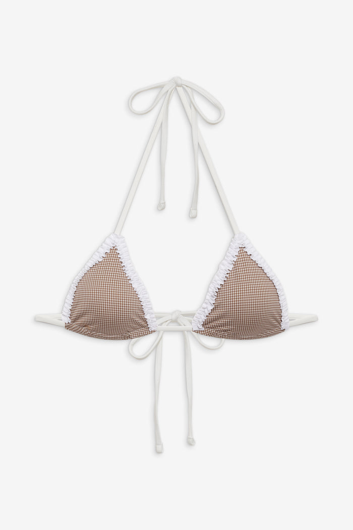 Nick Gingham Triangle Bikini Top Brown Gingham