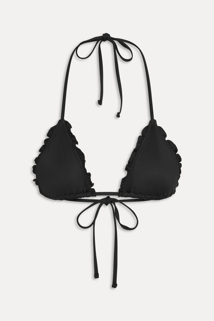 Nick Ruffle Triangle Bikini Top - Black