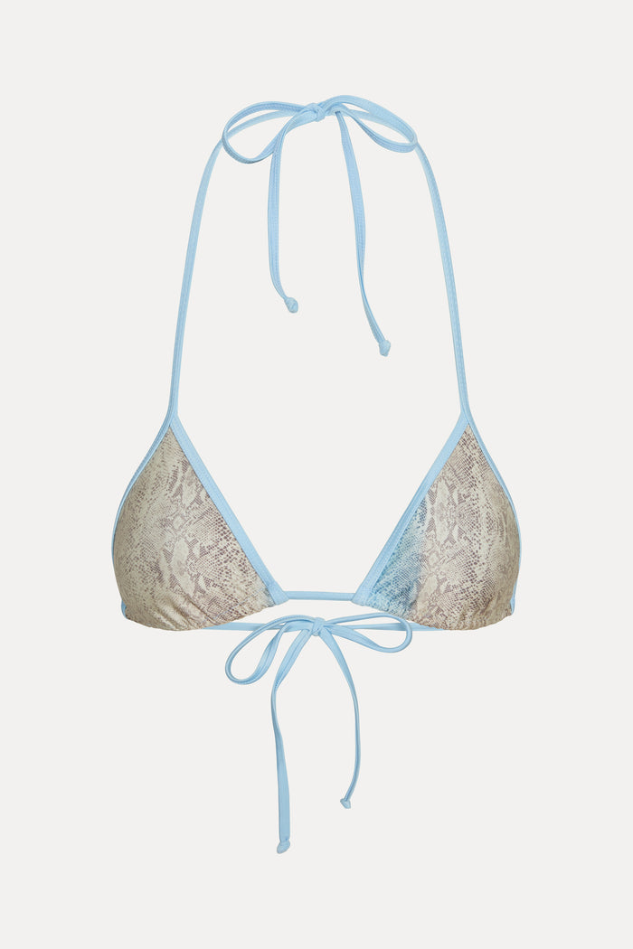 Nick Satin Triangle Bikini Top - Blue Python