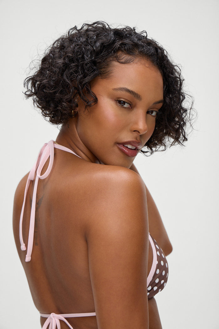 Nick Skimpy Triangle Bikini Top Cocoa Dot with Pink Trim