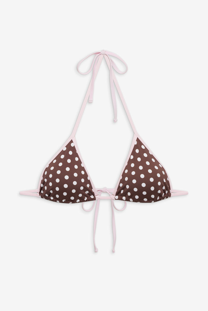 Nick Skimpy Triangle Bikini Top Cocoa Dot with Pink Trim