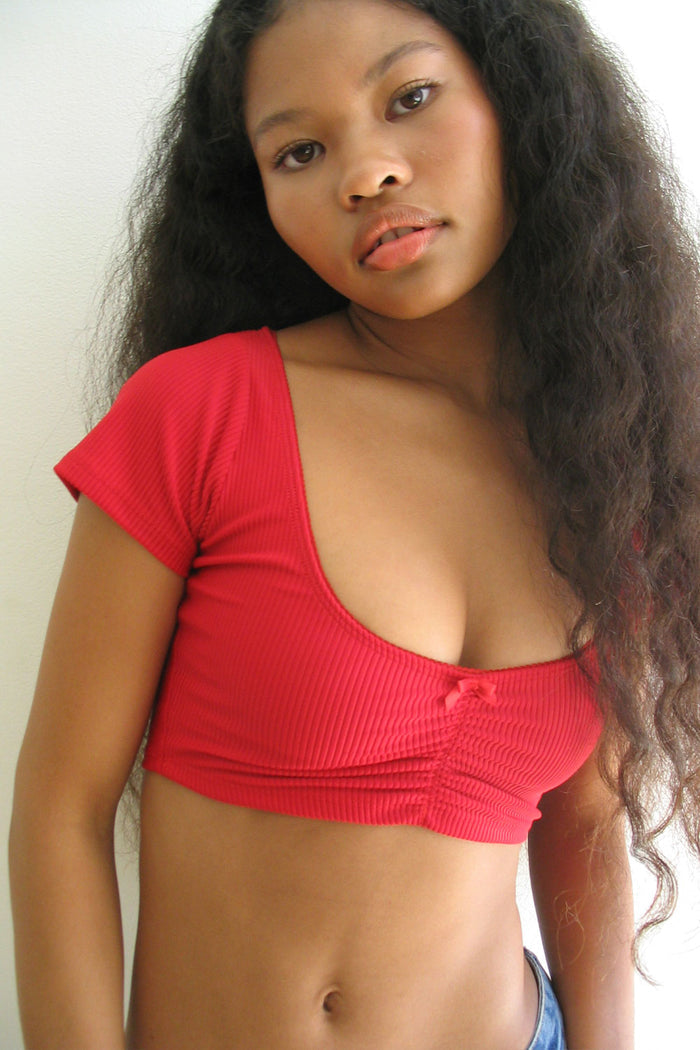 Nicolette Ribbed Bikini Top Crimson