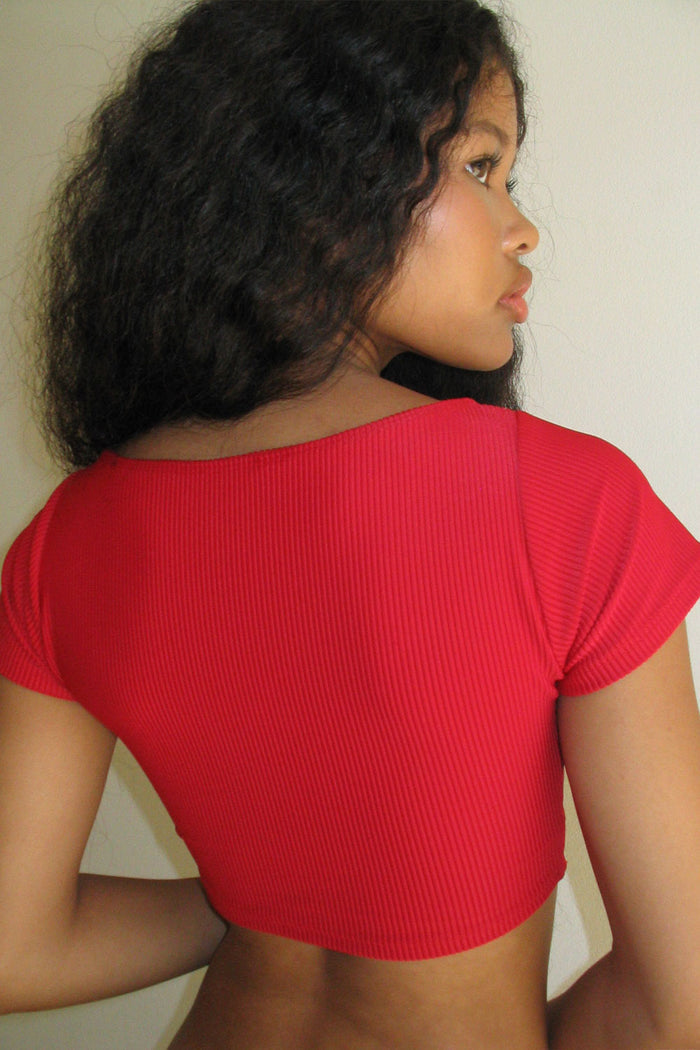 Nicolette Ribbed Bikini Top Crimson