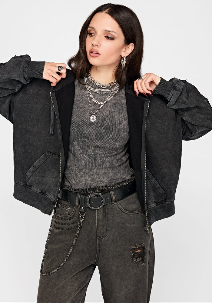 Noctis Applique Embroidered Zip Up Hoodie