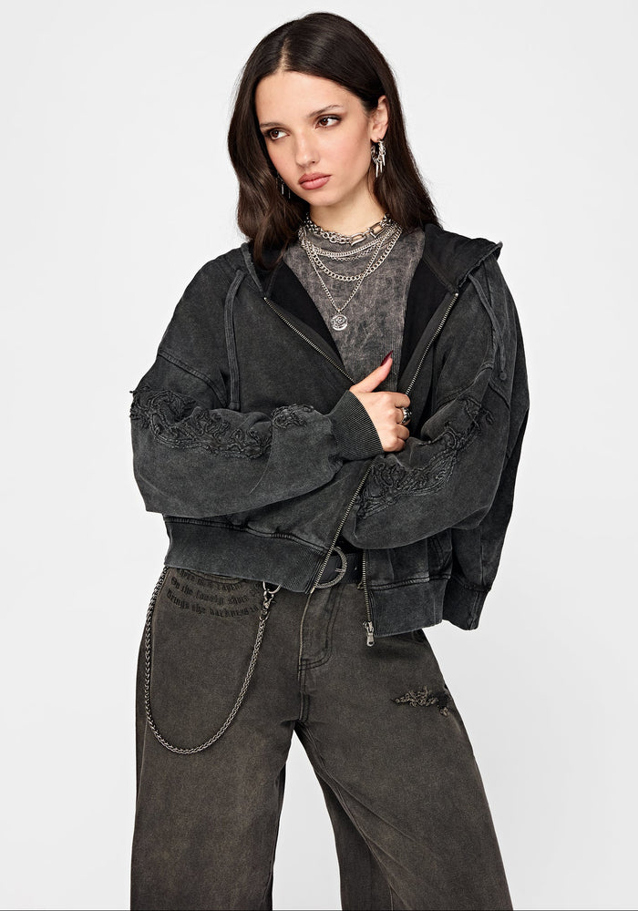 Noctis Applique Embroidered Zip Up Hoodie