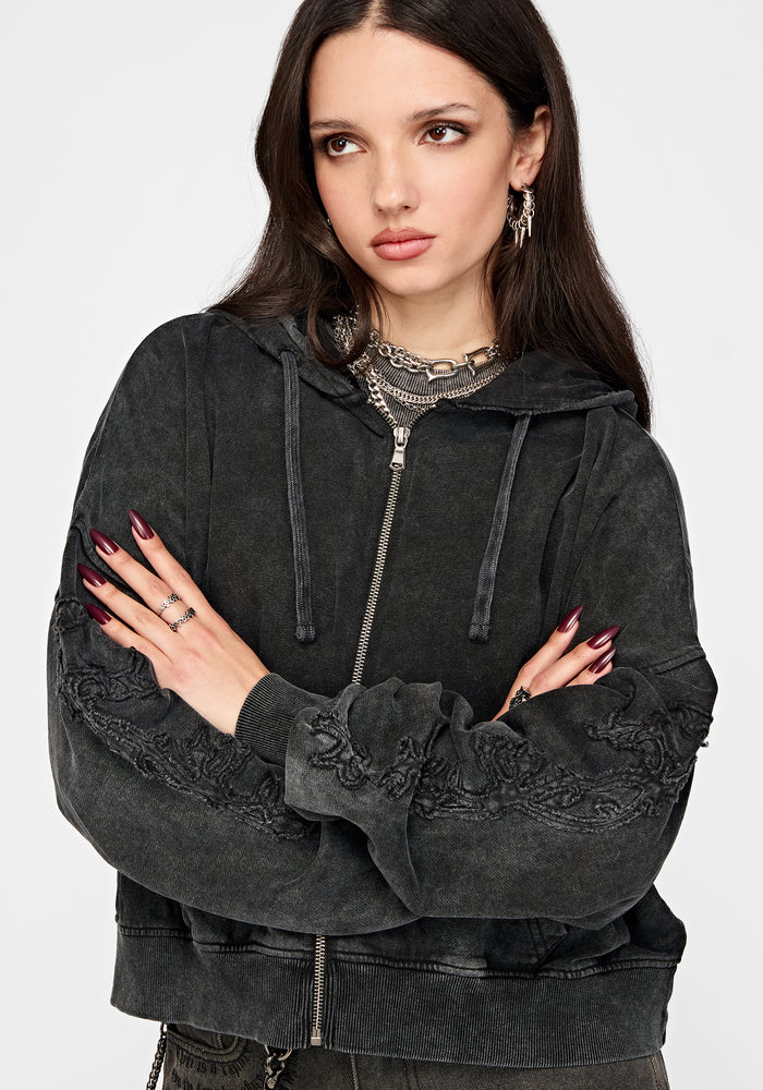 Noctis Applique Embroidered Zip Up Hoodie