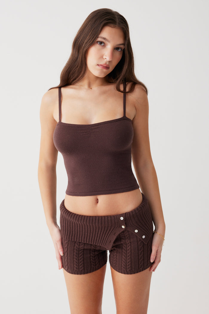 Nolan cable cloud knit mini short mocha