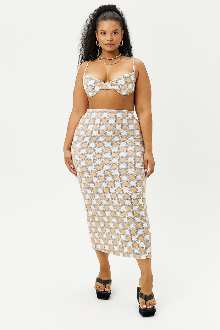 Opal Nude Daisy Terry Midi Skirt Extended