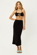 Opal Black Terry Maxi Skirt with Slit in Back