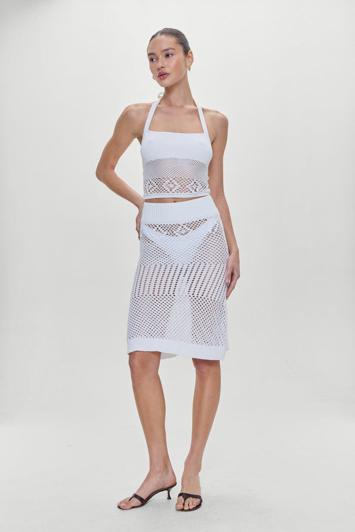 Orchard Crochet Midi Skirt White