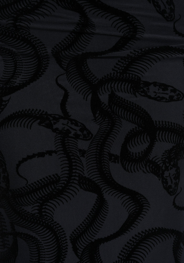Paleo Flocked Mesh Skeletal Snake Long Sleeve Midaxi Dress
