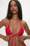 Paradise Denim Halter Bikini Top - Red Denim