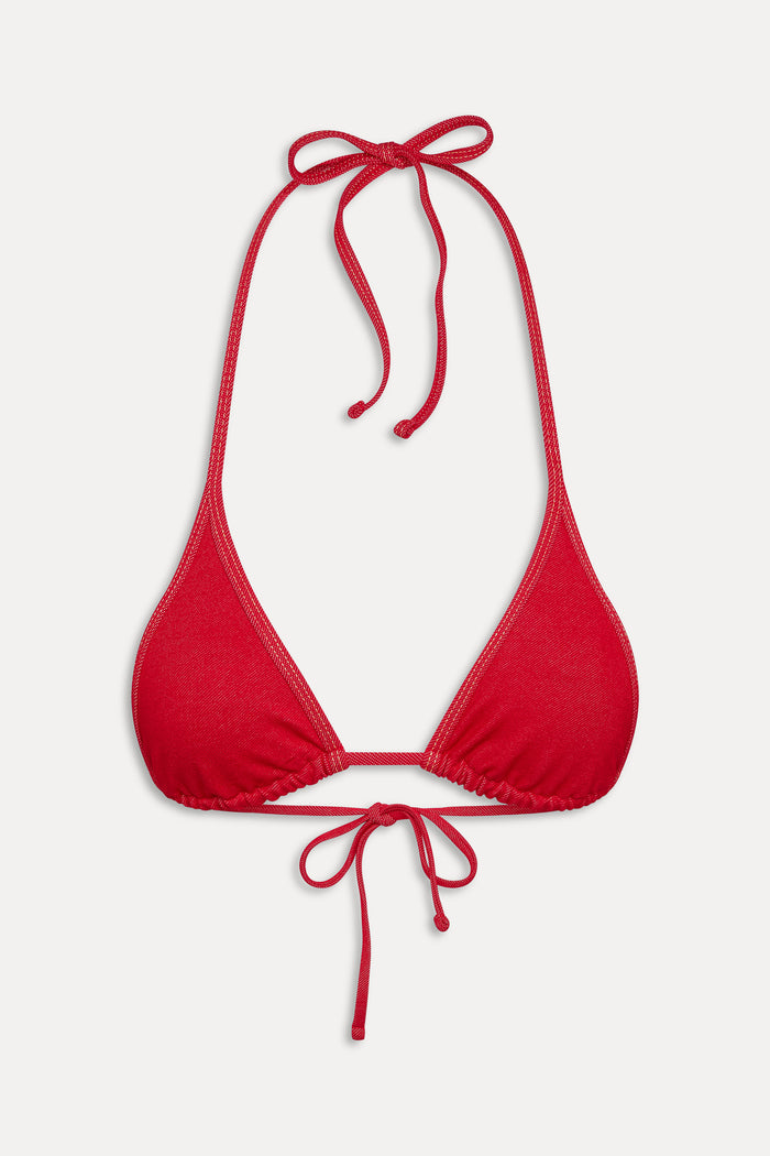 Paradise Denim Halter Bikini Top - Red Denim