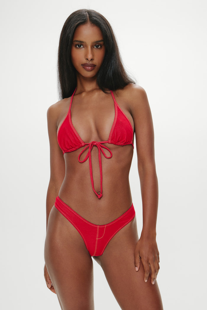 Paradise Denim Halter Bikini Top - Red Denim