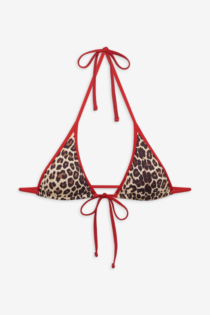 Paradise Micro Halter Bikini Top Cheetah with Red Trim