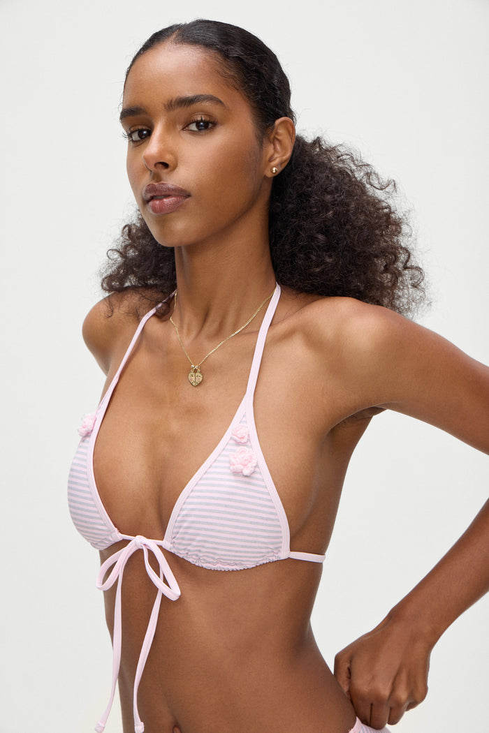 Paradise Micro Halter Bikini Top Rosewater Stripe