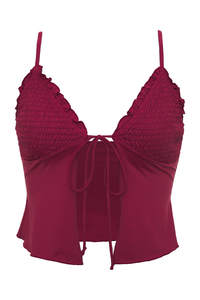 Penelope Ruffle Tankini Bikini Top Bordeaux