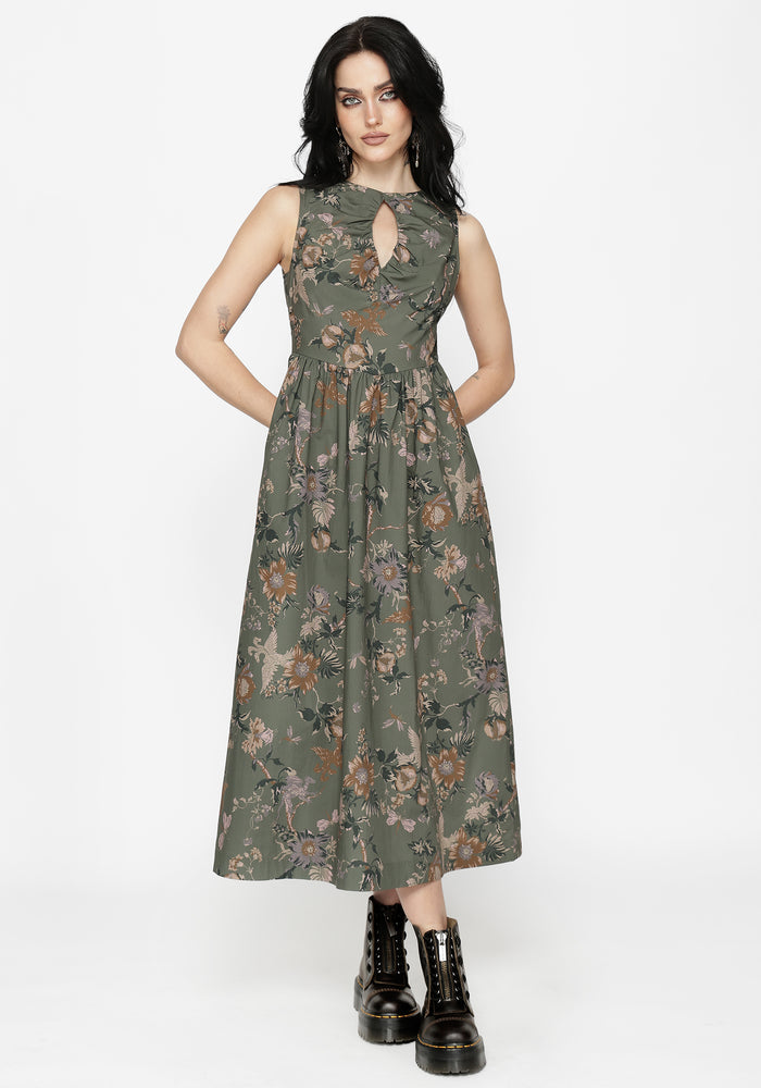 Poison Eden Print Cut Out Midi Dress