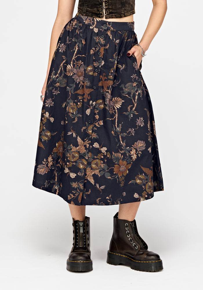 Poison Eden Printed Button Down Skirt - Midnight