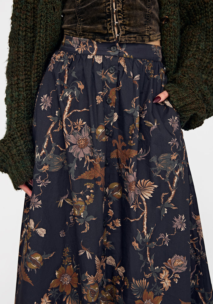 Poison Eden Printed Button Down Skirt - Midnight