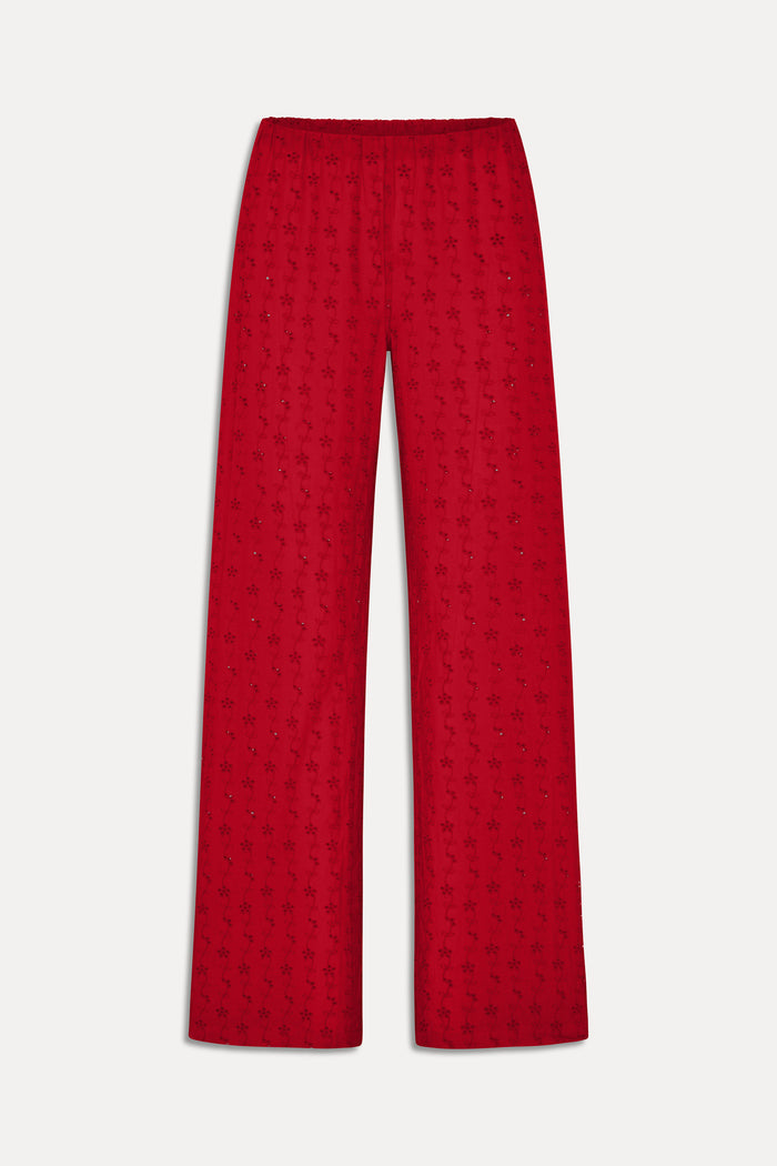 Princess Eyelet Pants - Red Rose