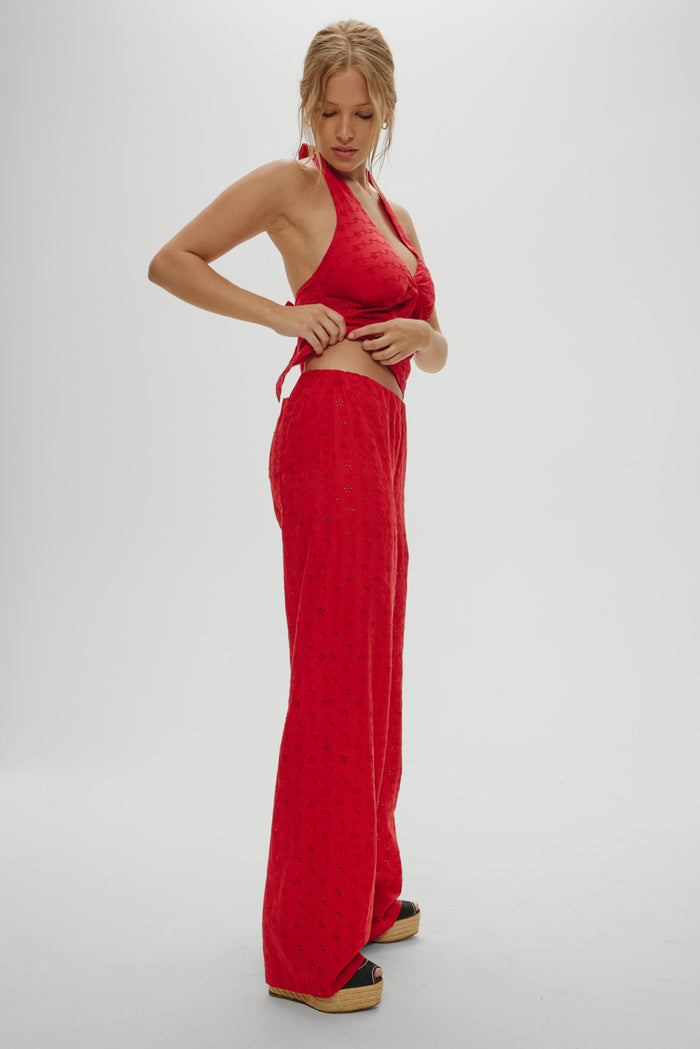 Princess Eyelet Pants - Red Rose