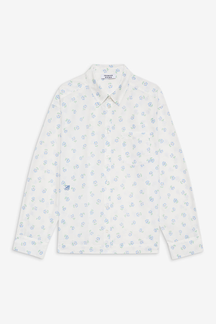 Ralph Poplin Sleep Shirt in Periwinkle  Blue and White Floral Print