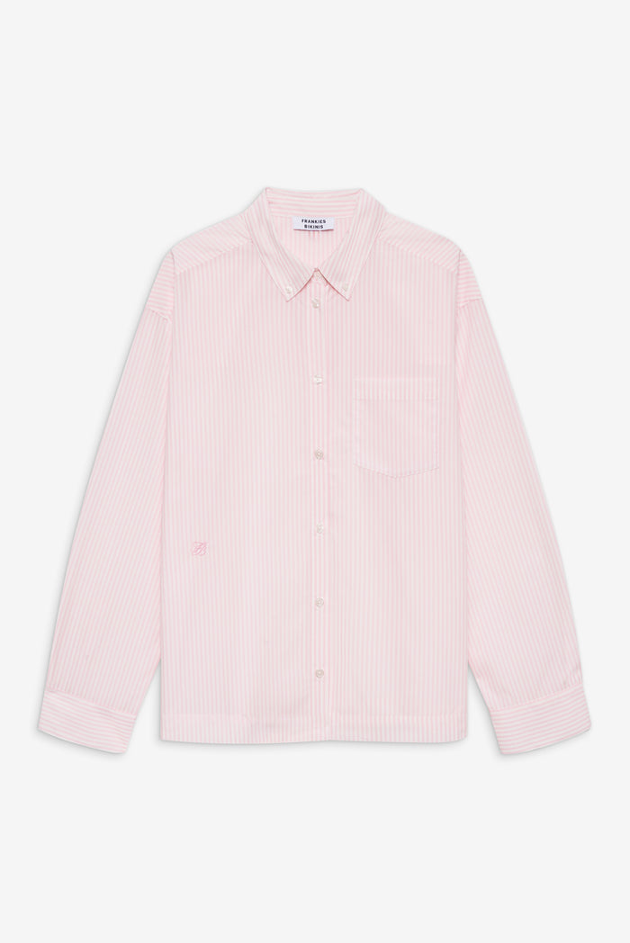 Ralph Poplin Sleep Shirt in Pink Stripe