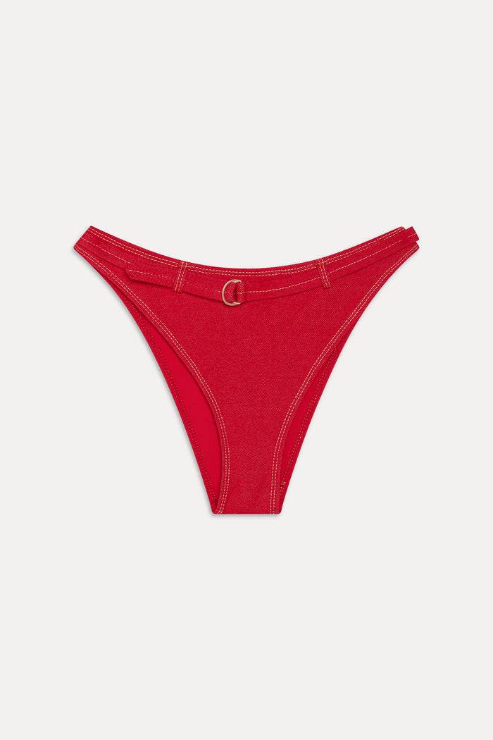 Ranger Denim Bikini Bottom - Red Denim