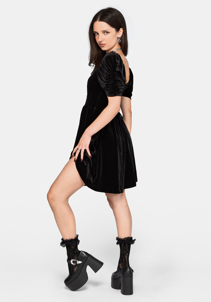 Rasque Embroidered Ruched Sleeve Velour Mini Dress