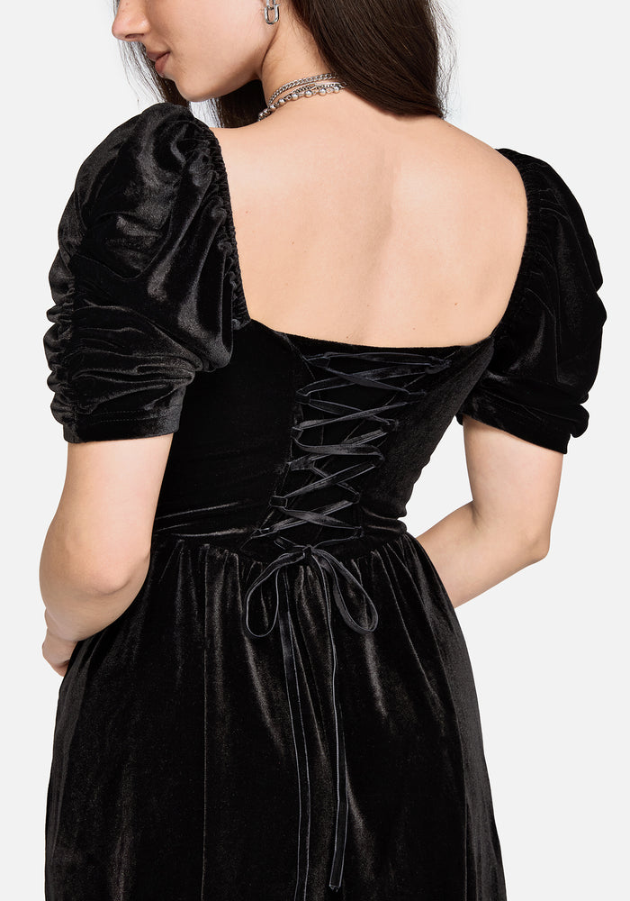 Rasque Embroidered Ruched Sleeve Velour Mini Dress