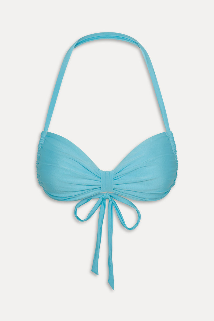 Reece Satin Halter Bikini Top - Cyan Shine