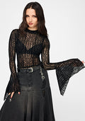 Riven Flock Fluted Sleeve Mesh Top