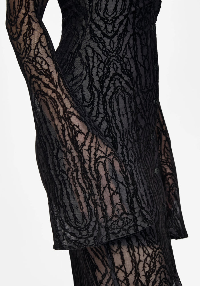 Riven Flocked Ruched Front Midaxi Dress