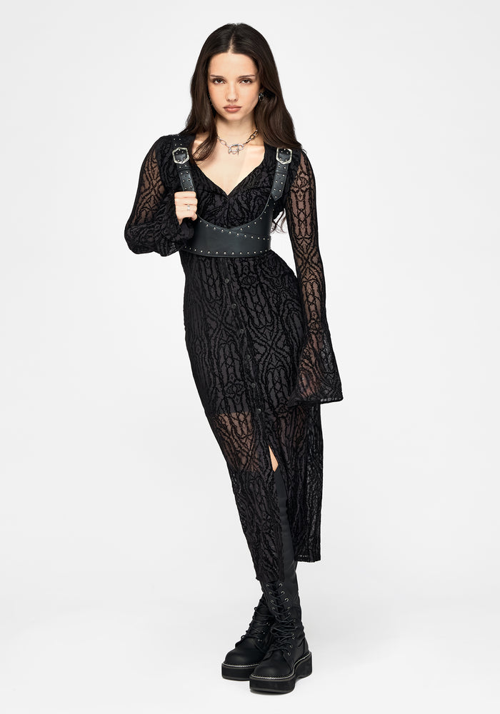 Riven Flocked Ruched Front Midaxi Dress