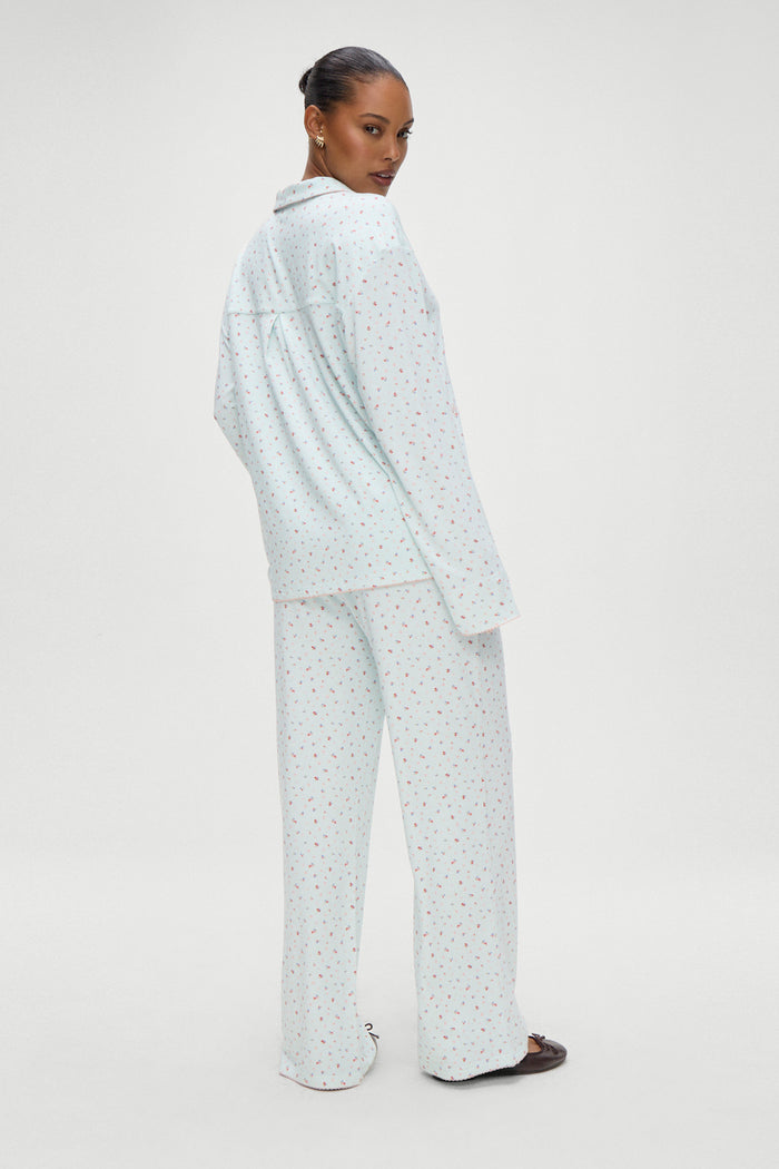 Rory Long Sleeve in Blue with Pink Floral Malibu Meadow Print