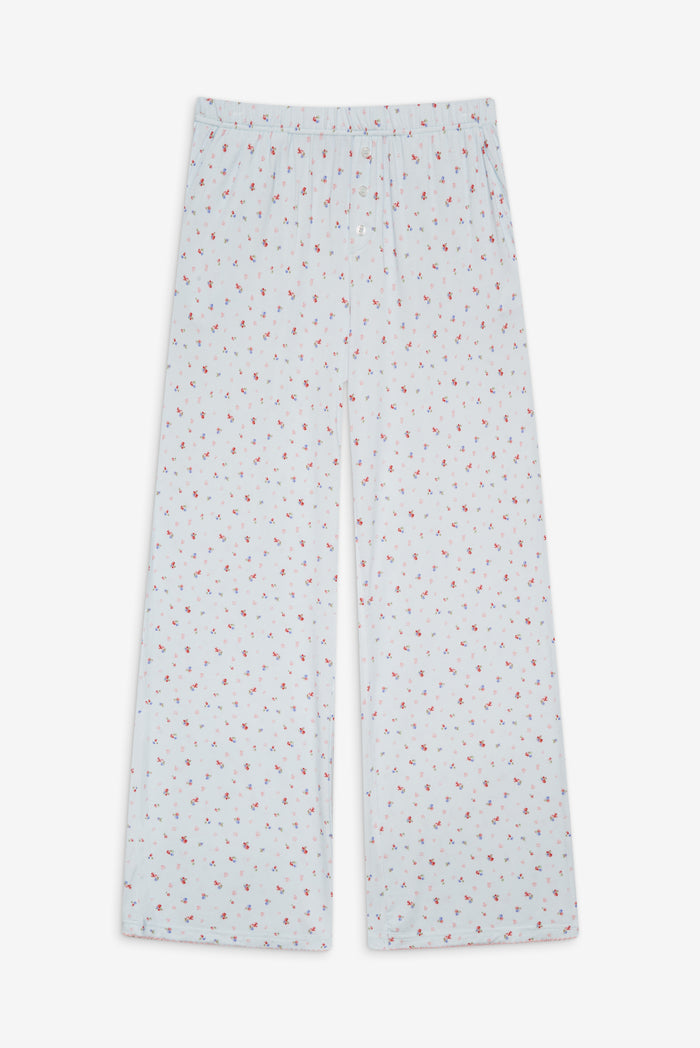 Rory Cotton Sleep Pants in Blue with Pink Floral Malibu Meadow Print