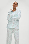 Rory Cotton Sleep Pants in Blue with Pink Floral Malibu Meadow Print