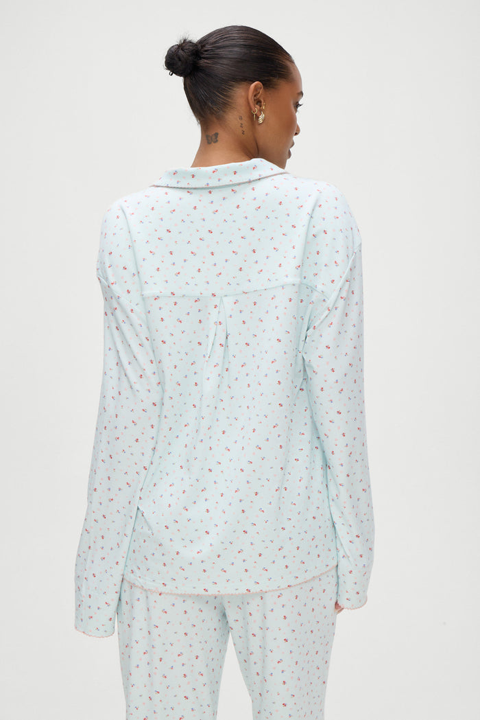 Rory Long Sleeve in Blue with Pink Floral Malibu Meadow Print