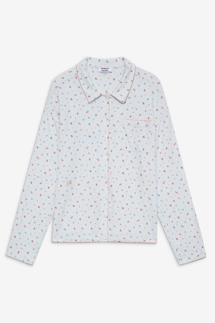 Rory Long Sleeve in Blue with Pink Floral Malibu Meadow Print
