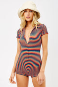 Rose Sunset Stripe Terry Button up Romper