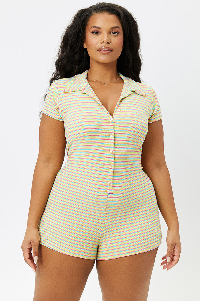 Rose Lovers Stripe Terry Button Up Romper Extended