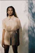 rusty vegan leather earth button up shirt