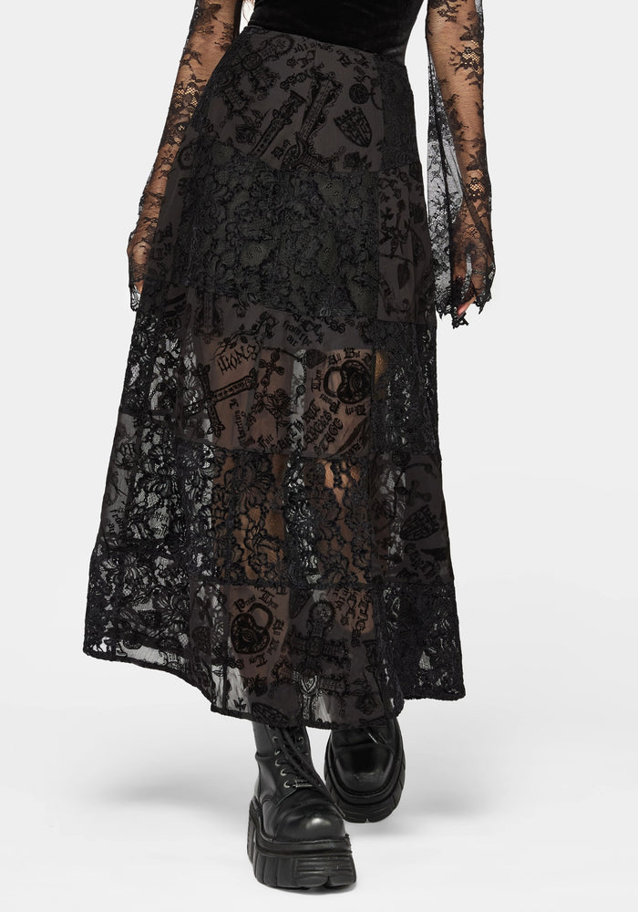 Sanct Flocked Velour Patchwork Midaxi Skirt